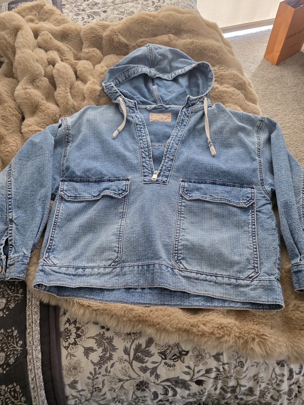 Free People Light Blue Denim Hooded Jacket
